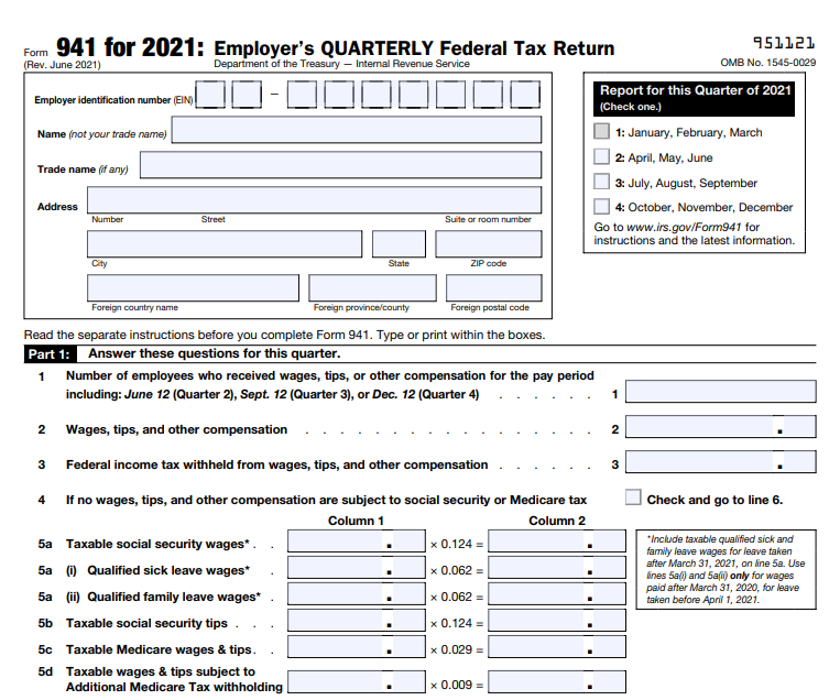 Form 941 sample template